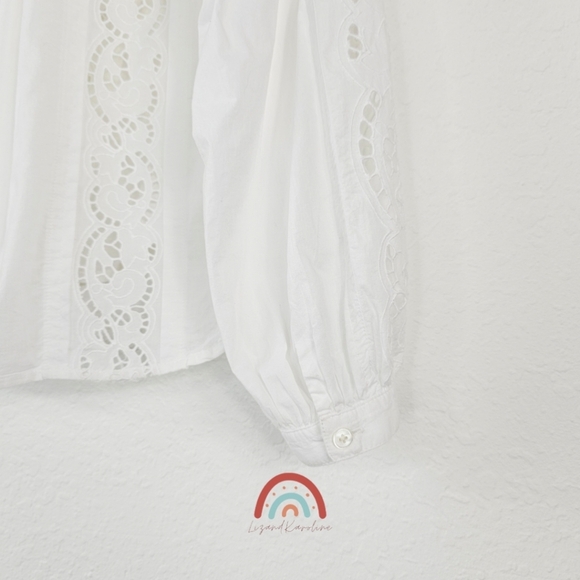 New! Madewell Lace-Inset Pintucked Button-Up Top - Picture 9 of 12